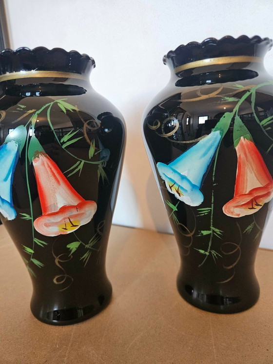 Image 1 of 2 handbemalte Booms-Glasvasen – 24 cm – Einzigartiges mundgeblasenes Design