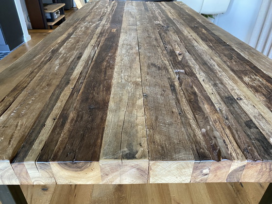 Image 1 of Table Eikenhouten avec cadre en acier à acheter