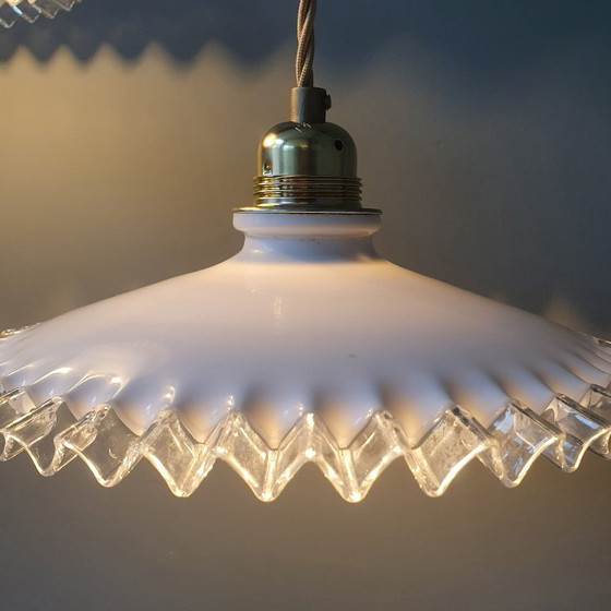 Set Vintage Pendant lamps Opaline glass - Transparent Decorative Edge – Metal (photo 12 of 24)