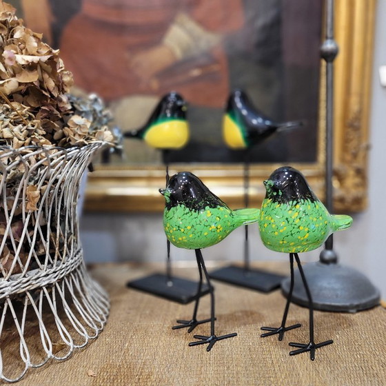 Image 1 of Paar geblazen glazen vogels, Chehoma, jaren 2000 - Frankrijk