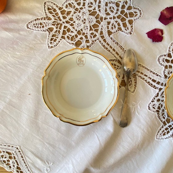 Image 1 of Dessert service with 12 small bowls and a salad bowl, antique Limoges porcelain, Lafarge & Cie