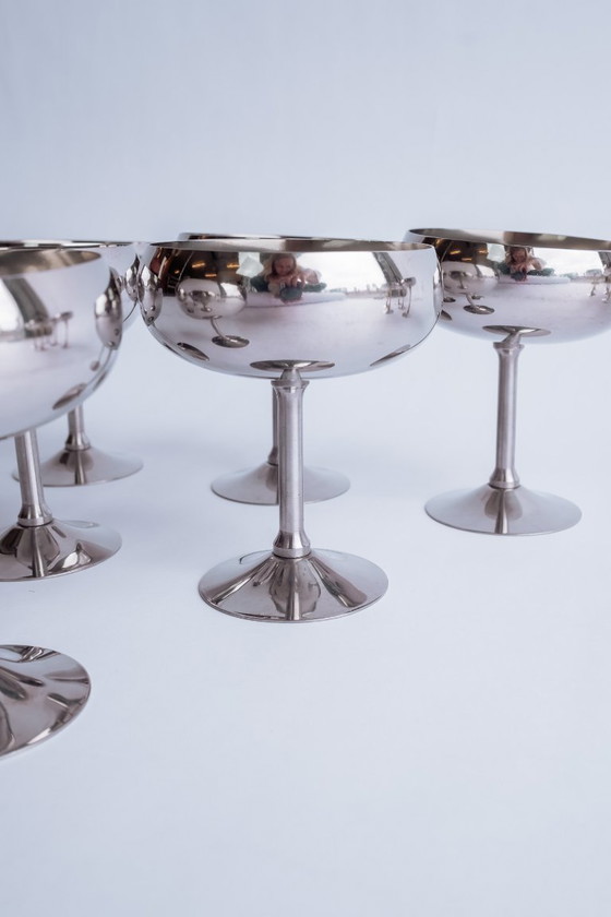 Image 1 of Vintage Italian stainless steel coupes, set of 6