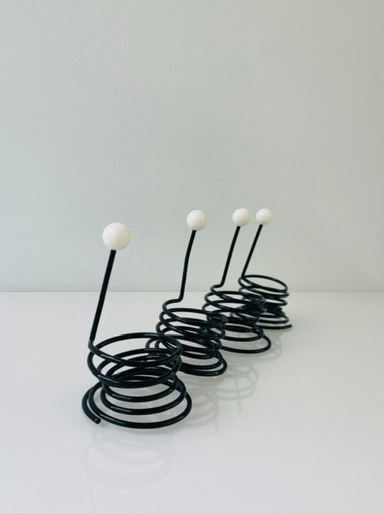 Image 1 of Set van 4 postmoderne retro design eierdopjes met handvat