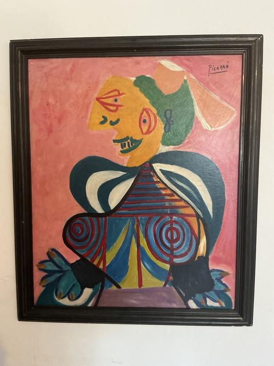 Image 1 of Abstract Cubist-Style Painting – Signed – Oil on Canvas with Fram