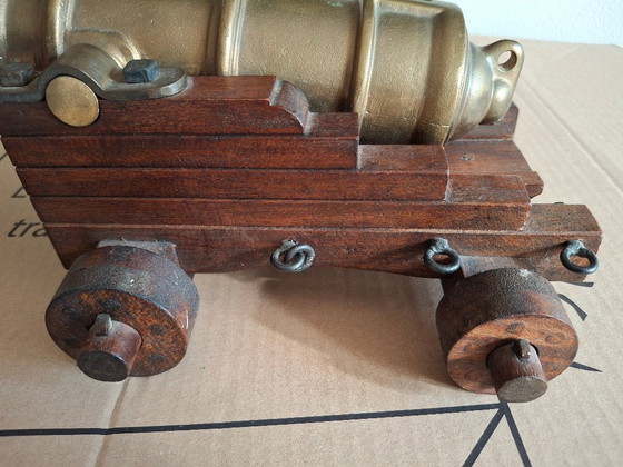 Image 1 of Large bronze and wood cannon, 33 cm long