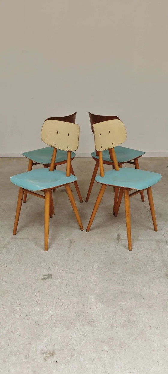 Lot de 4 chaises en bois bleu clair TON Bystrice (Thonet), lot 2. – Chaises de salle à manger, Wood (photo 19 of 22)