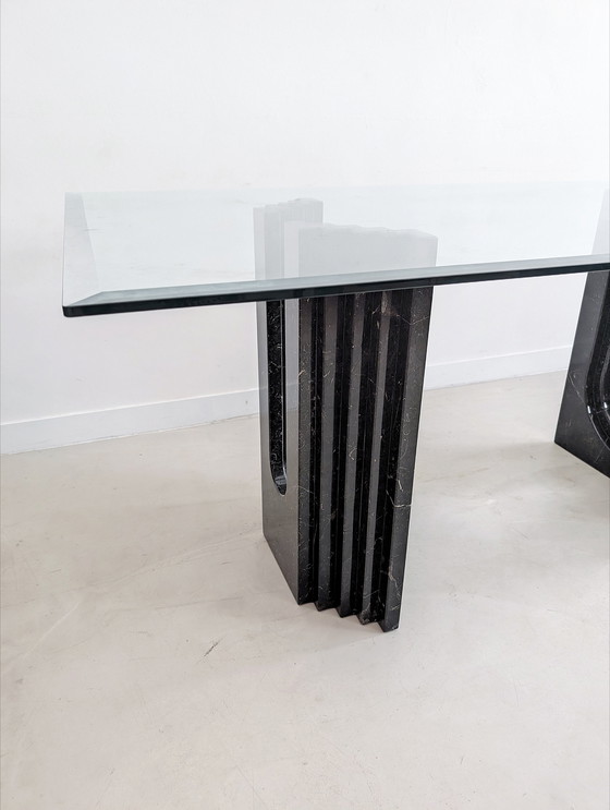 Image 1 of Table de salle à manger Cattelan en verre et marbre noir par Carlo Scarpa