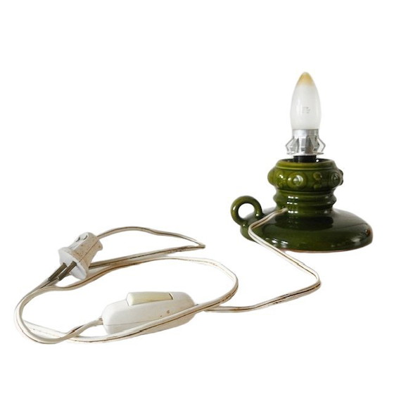 Image 1 of Vintage Space Age lamp base green glossy ceramic 1970s