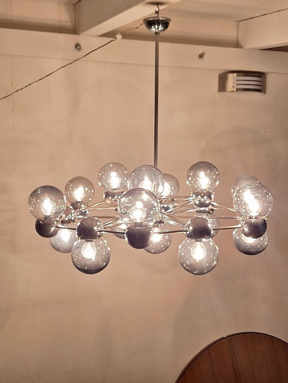 Image 1 of Lustre italien vintage 1960/70, style atomique, extra large, 16 lumières, RARE