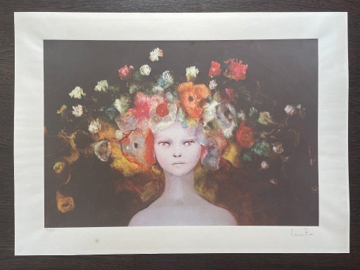 Leonor Fini – Vrouw met bloemen in haar haar – lithos zeefdrukken, Paper (photo 2 of 8)