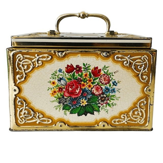 Image 1 of Vintage Franse bloemen spaarpot blik 1970's