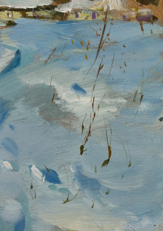 Image 1 of Original Oil Painting Winter Village Landscape Winter path to the village