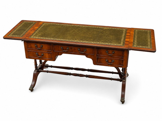 Double-Sided English Mahogany Desk with Extensions – Wood, Leather (photo 7 of 11)
