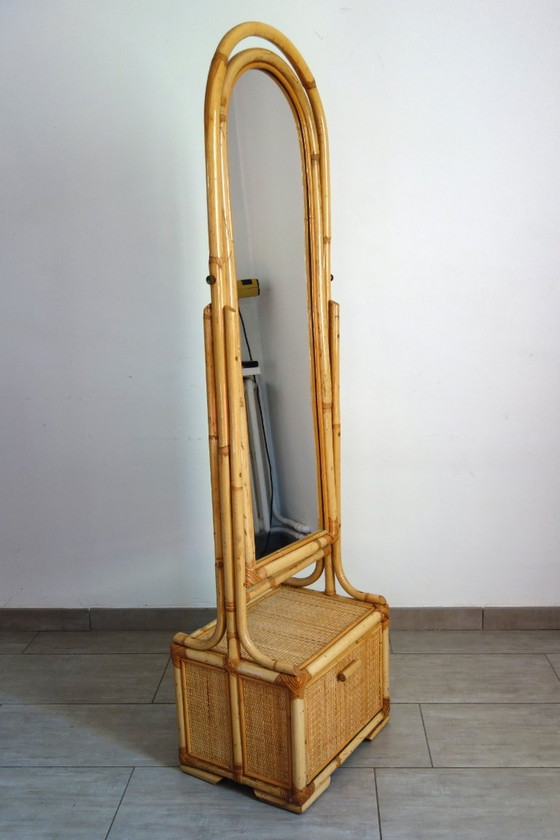 Staande spiegel van riet en bamboe, jaren 70/80 – Rattan, Wicker (photo 3 of 17)