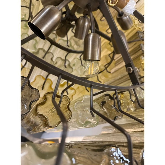 Image 1 of Italian Mid-Century Modern “Tronchi” Murano Glass Chandelier in Amber and Fumè by Simoeng