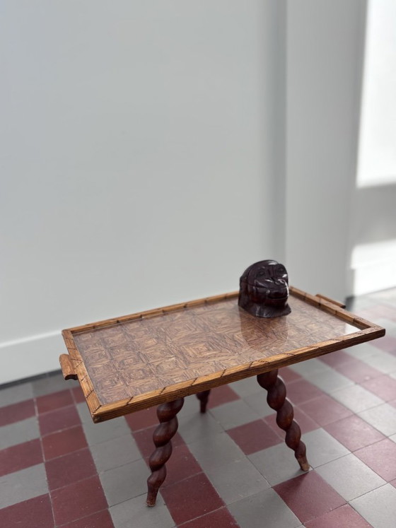 1930s Art Deco Tramp Art Matchstick Tray with Glass Top (55 cm) – Table accessories (photo 10 of 11)