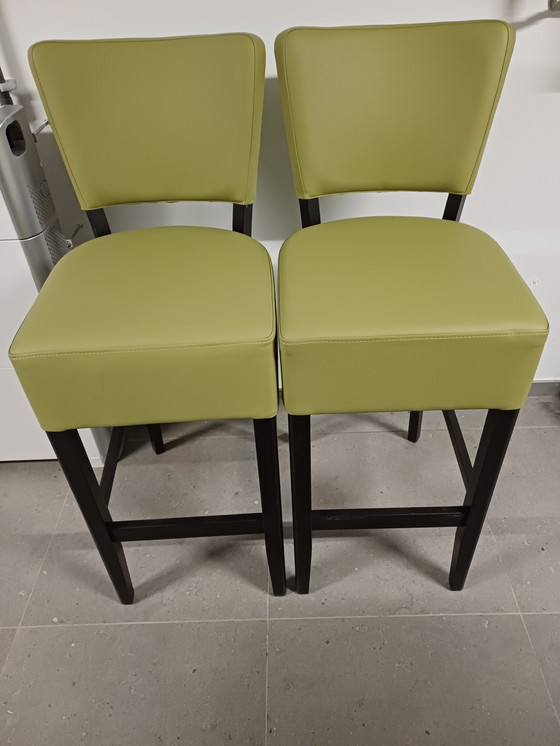 Image 1 of BAR STOOLS GREEN WITH BLACK LEGS