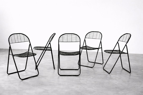 Image 1 of Vintage Swedish Mid-Century Modern Minimalist Black Metal Åland Chair by Niels Gammelgaard for IKEA, 1980s, Set of 5