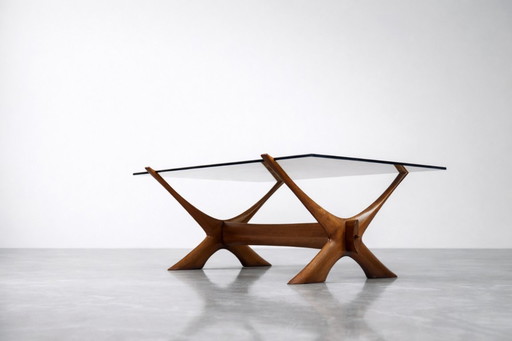 Vintage Mid-Century Scandinavian Modern Glass & Walnut Condor Coffee Table by Fredrik Schriever-Abeln for Örebro Glass, 1960s