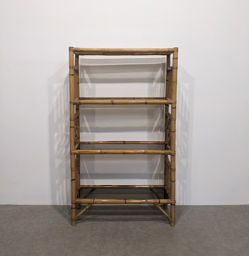 Bamboo shelf, smoked glass  60's