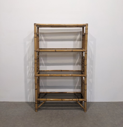 Bamboo shelf, smoked glass  60's