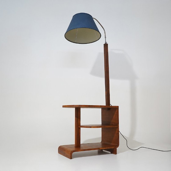 Image 1 of Stehlampe mit Maserholztisch, 1930er Jahre