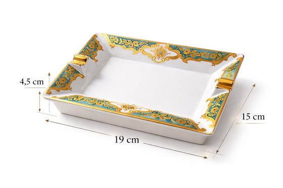 Image 1 of Vintage Sèvres-Style Porcelain Valet Tray / Ashtray – Turquoise & 24kt Gold – 1970s