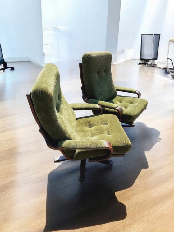 Image 1 of Set van 2 vintage 70'r design draaistoelen, fauteuil.