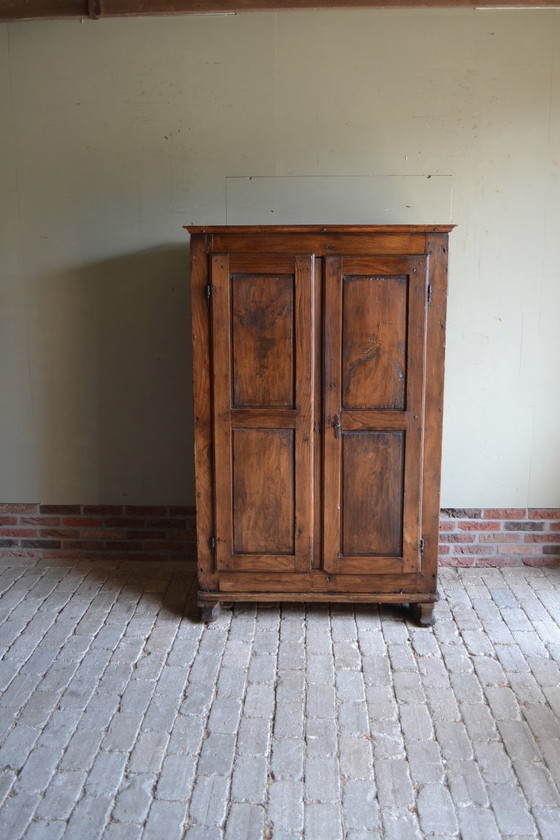 Image 1 of Antique 17th century oak wooden bread cabinet, spindle.