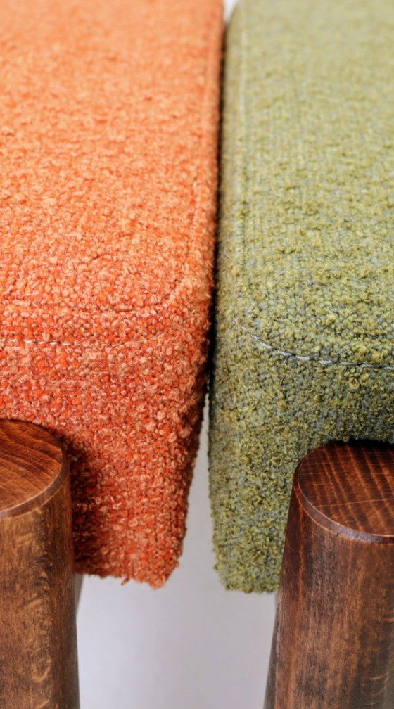 Image 1 of Kids stools set of 2 green orange bouclé children chairs 