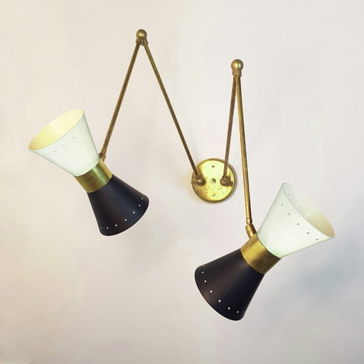 Diabolo Gelenk-Doppelwandleuchte, Design aus den 1950er Jahren – wandlampen, Brass, Metal (photo 2 of 15)