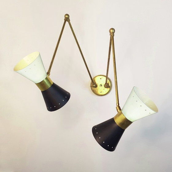 Diabolo Gelenk-Doppelwandleuchte, Design aus den 1950er Jahren – Wandleuchten, Brass, Metal (photo 2 of 15)