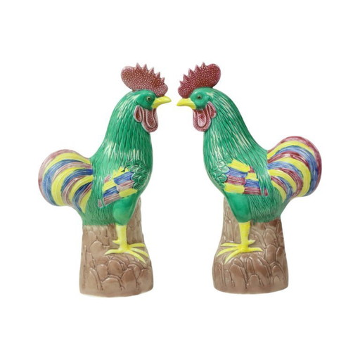 Coq en porcelaine polychrome émaillée