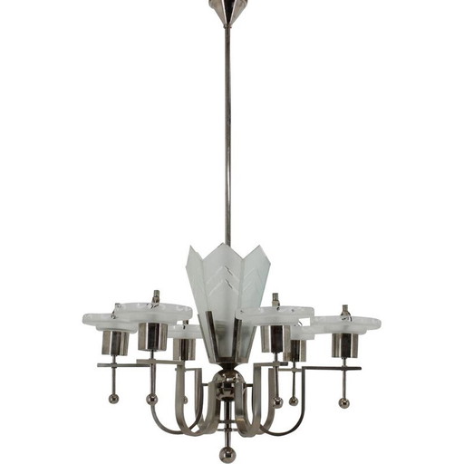 Lampada a sospensione vintage Bauhaus Art Déco in cromo funzionalismo, Cecoslovacchia 1930
