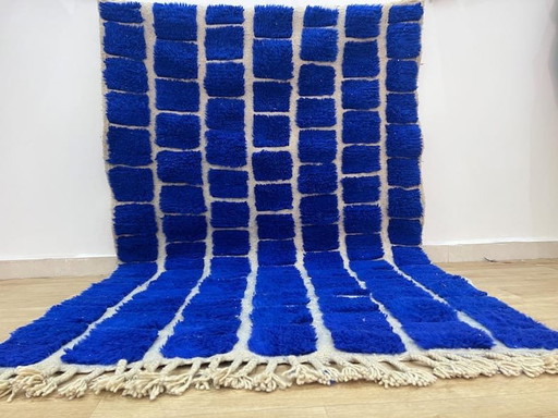 Handmade pure wool rug in blue and white, size 150x250 cm