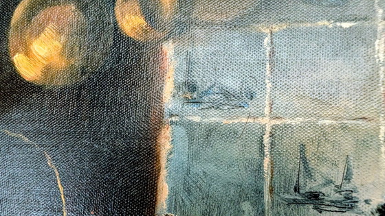 Dipinto ad olio raffigurante un pescatore intento a riparare una rete, firmato Hansen, 60 × 50 cm, vintage (photo 10 of 12)