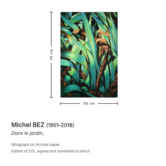 Michel Bez signierte Lithographie Dans Le Jardin – Lithographien & Drucke, Paper (photo 3 of 5)