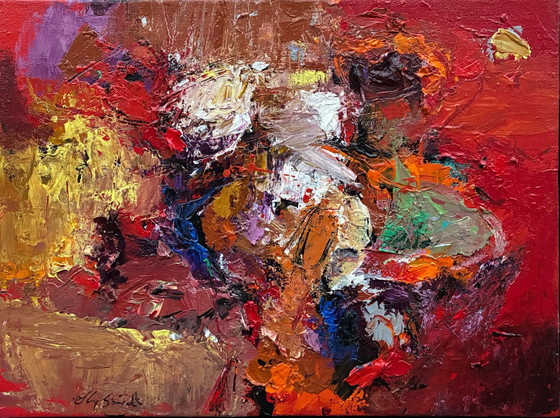 Elly Smidt - abstract composition, Paintings & Drawings, Wood, Canvas, Multi Color (photo 2 of 5)