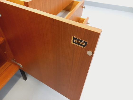 Image 1 of Vintage modernist sideboard by ARP Minvielle, designed by Guariche Mortier Motte, in teak and black metal, from the 1960s
