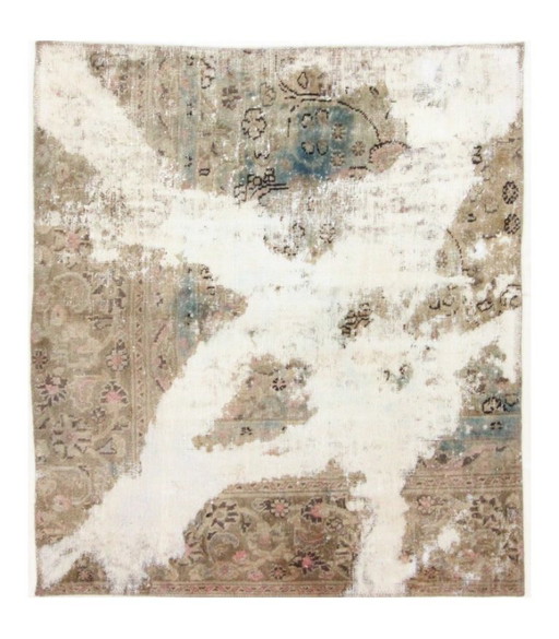Tapis Oriental Noué à la Main Vintage Art Classique & Design en Relief 123 x 113 cm Couleur Beige
