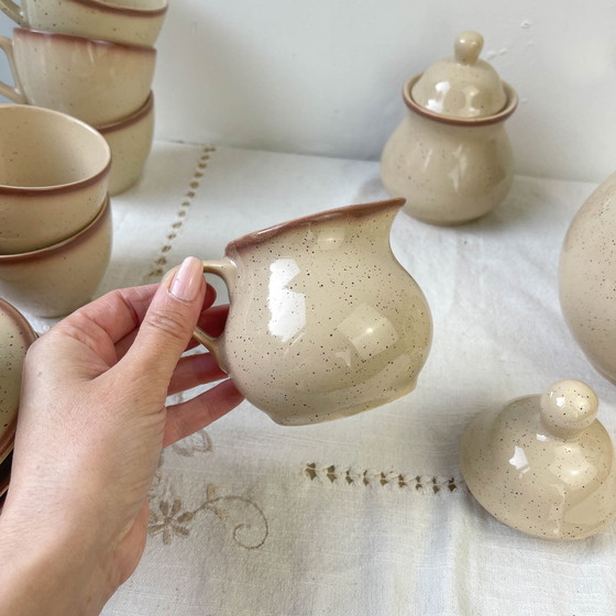 Image 1 of Gespikkeld Steengoed Koffieservies Tulowice Stijl Mid Century 20e eeuw