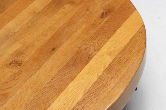 Image 1 of Brutalist Oak Round Coffee Table, France, 1950s