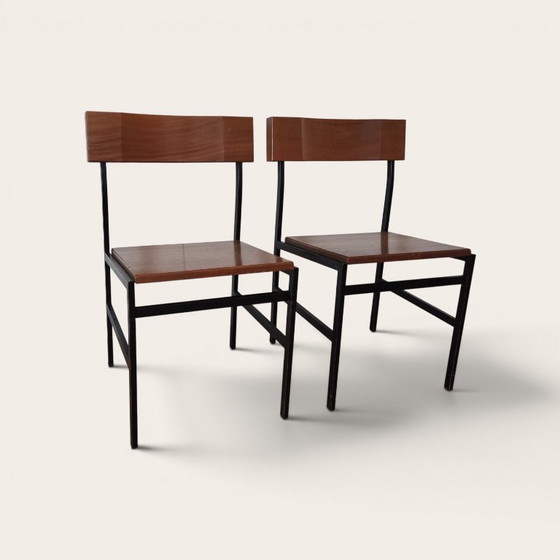 2 Nordic (Deens) Vintage Teakhouten Stoelen, Zwart Frame En Teakhout – Eetkamerstoelen, Wood, Iron (photo 4 of 7)