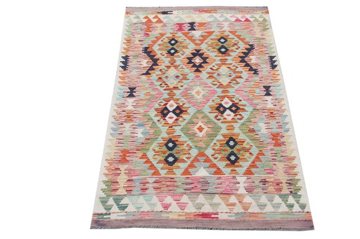 Handgeweven Afghaanse kelim - 162 x 99 cm - Kleurrijk ruitpatroon - 100% wol - Nieuw