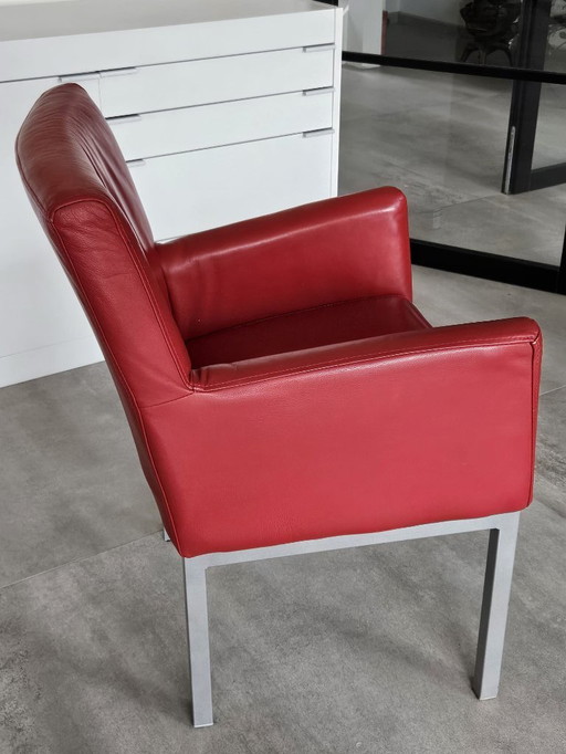 Set aus 6 Esszimmerstühlen aus echtem Leder