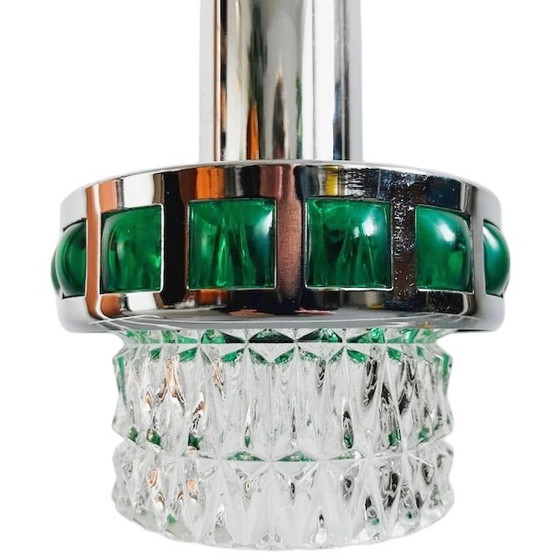 Image 1 of Lampada a sospensione vintage Space Age in vetro verde cromato Massive Raak Amsterdam anni '70
