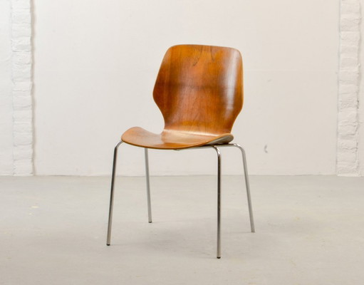 Silla auxiliar minimalista de diseño vintage escandinavo al estilo de Arne Jacobsen para Fritz Hansen, década de 1950.