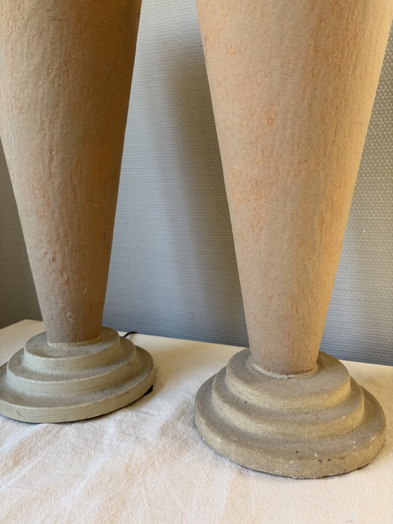 Image 1 of Vintage set of postmodern design sculptural plaster and fiberglass table lamps