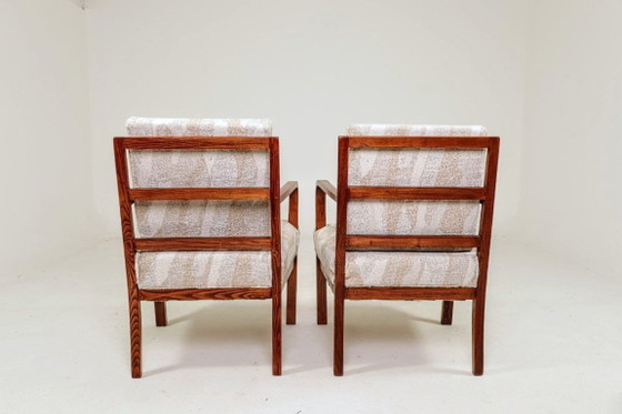 Image 1 of Sedie e tavolini vintage in legno jacquard beige