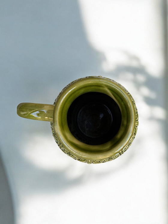 Image 1 of Marzi und Remy - Large vintage jug 2027-32A, Green Mid - Century jug with relief floral decoration, 60s/70s